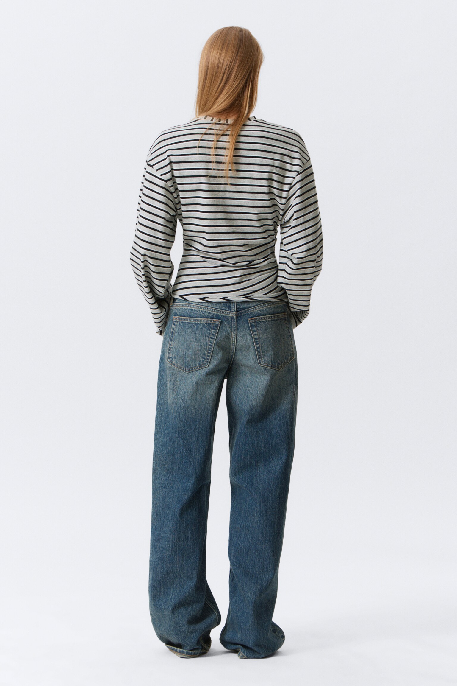 T-shirt met lange mouwen en ruches - Striped Grey Melange/Wit - 4