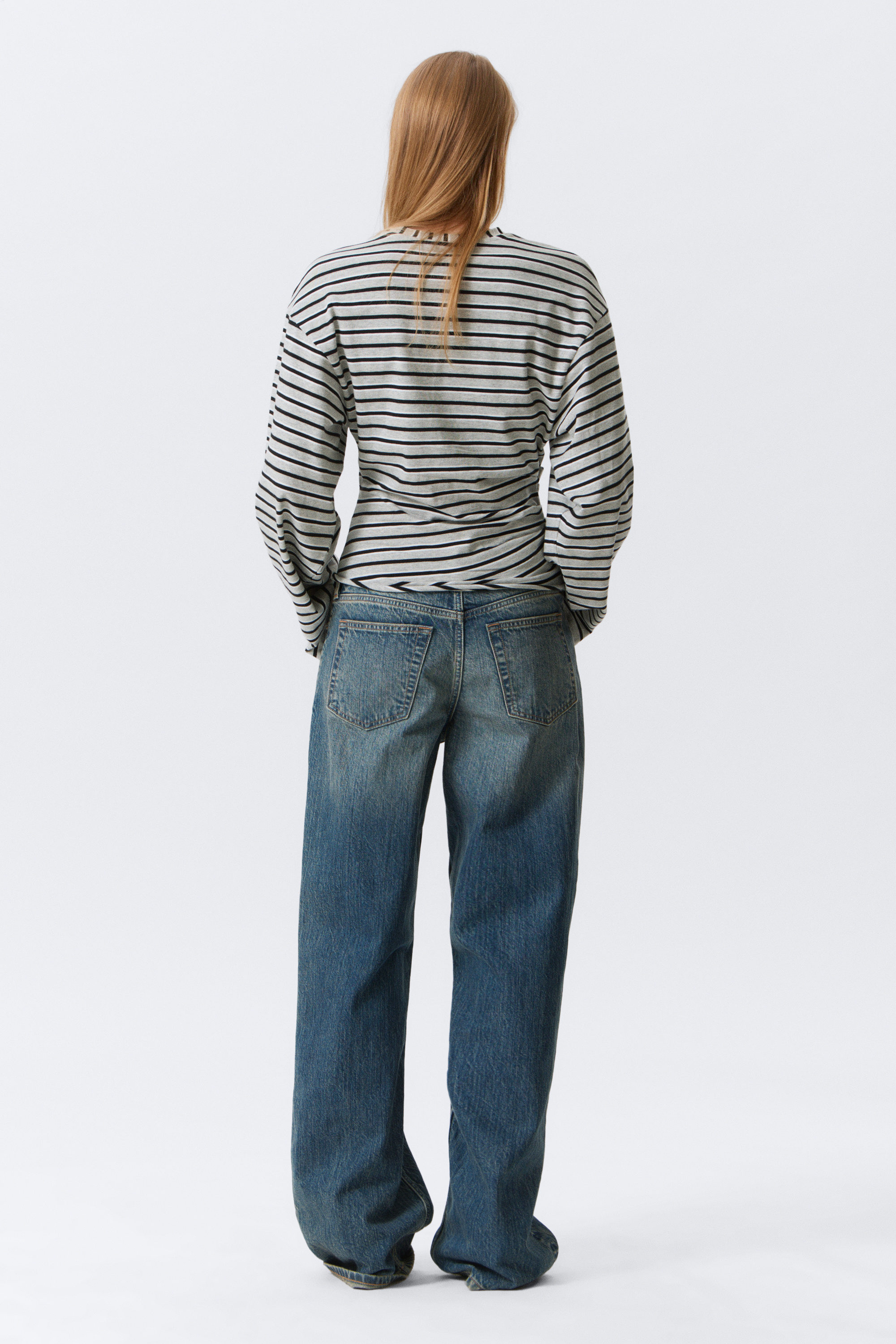 Striped Grey Melange - T-shirt met lange mouwen en ruches - 2