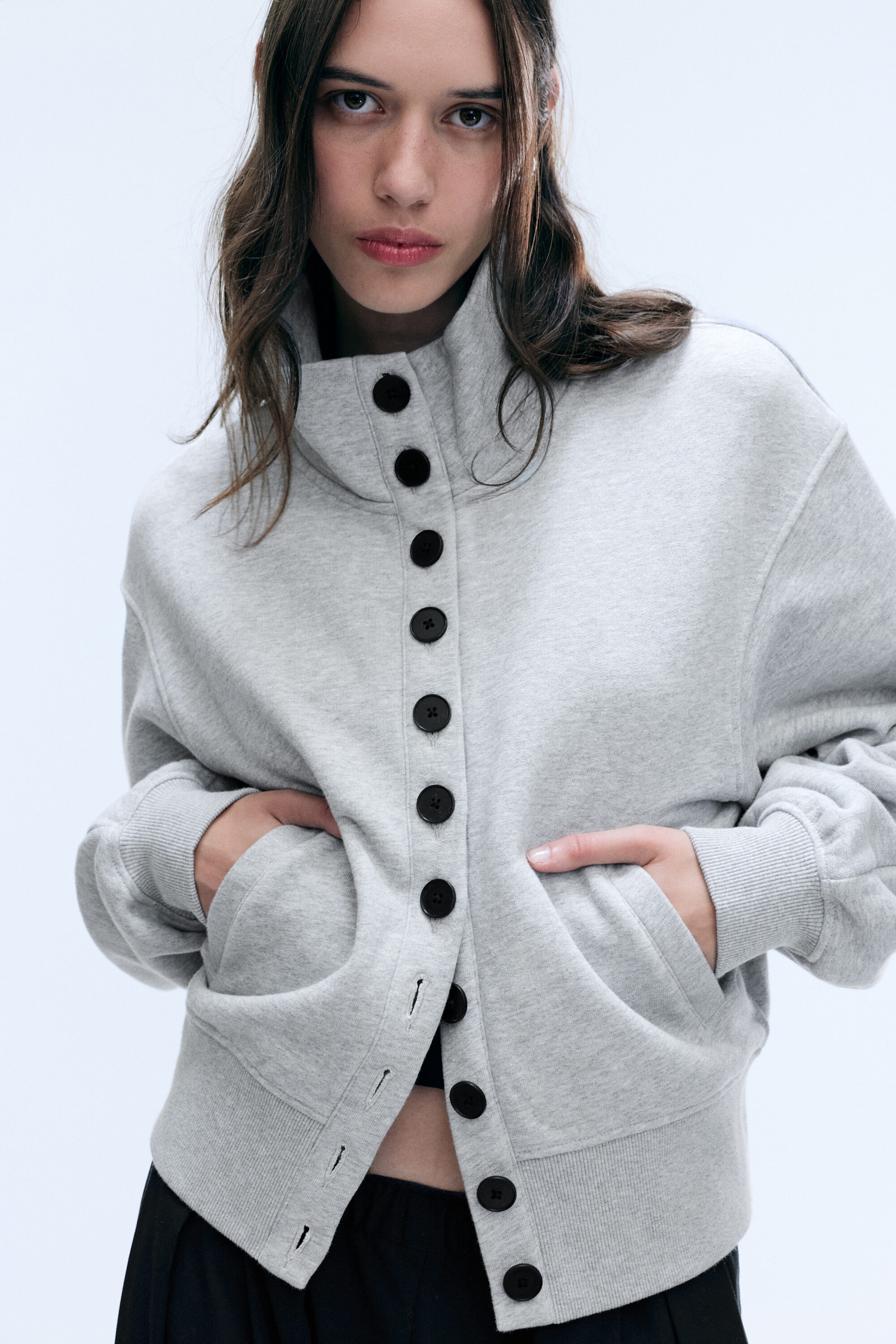 Mélange gris clair poudré - Veste boutonnée en jersey - 2