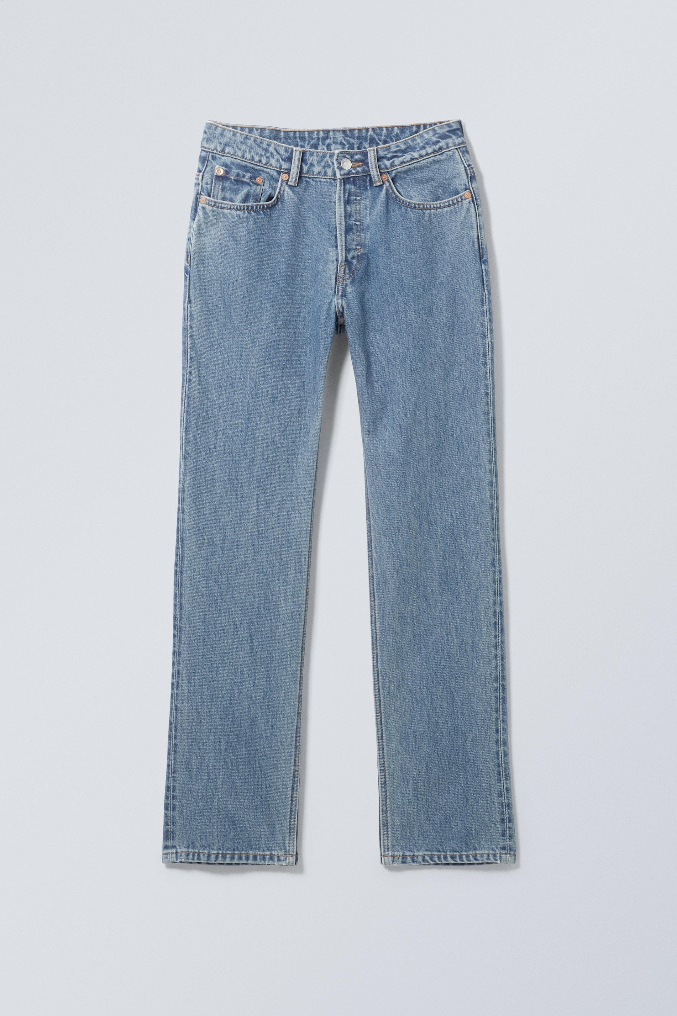 View larger image: Pin Mid Rise Regular Straight Leg Jeans - 90s Blue - Medium Blue - Ladies | H&M GB 1