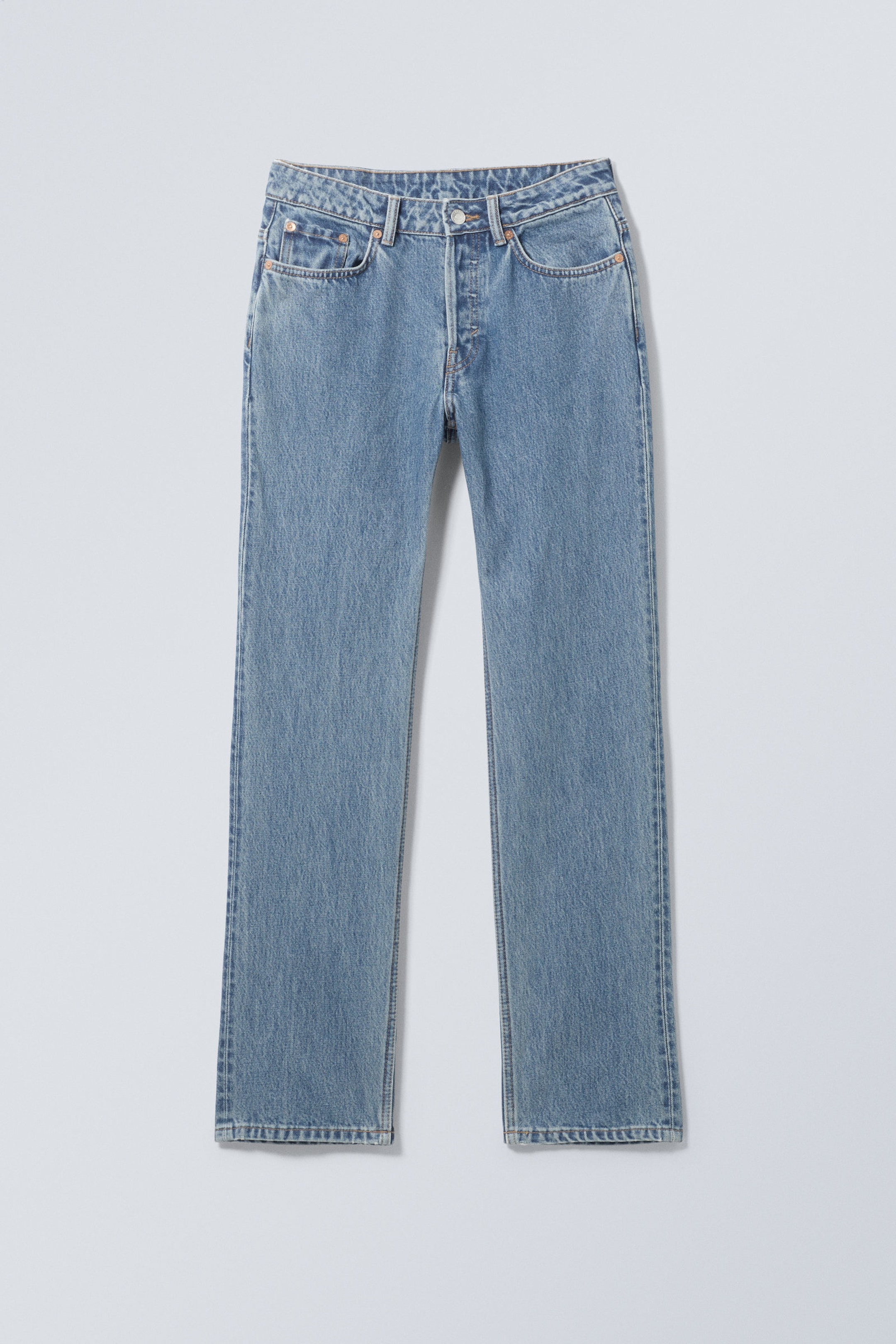 90s Blue - Mittelblau - Pin Mid Waist Regular Straight Leg Jeans - 1