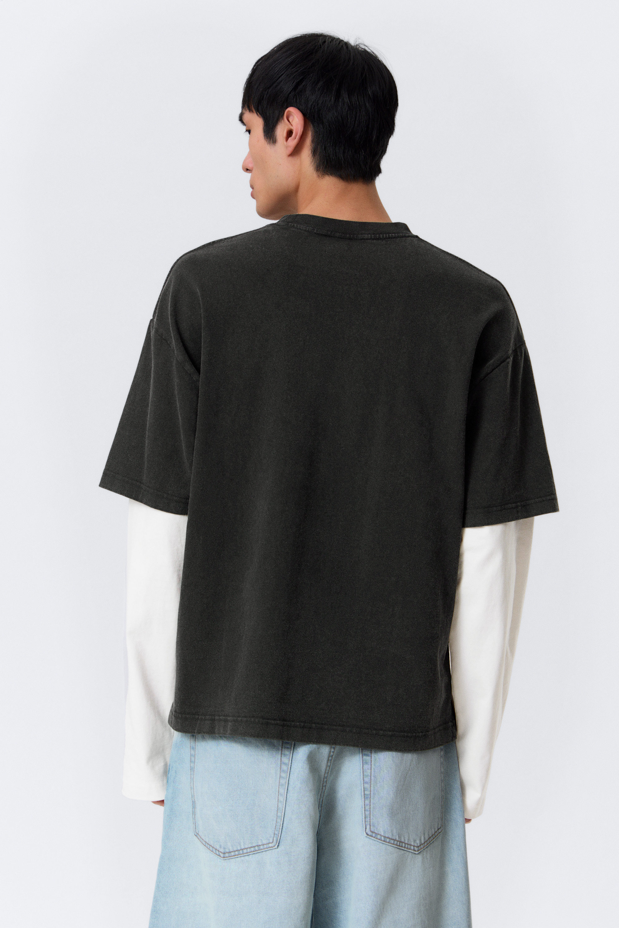 double-layered cotton t-shirt - Black & White | Weekday WW
