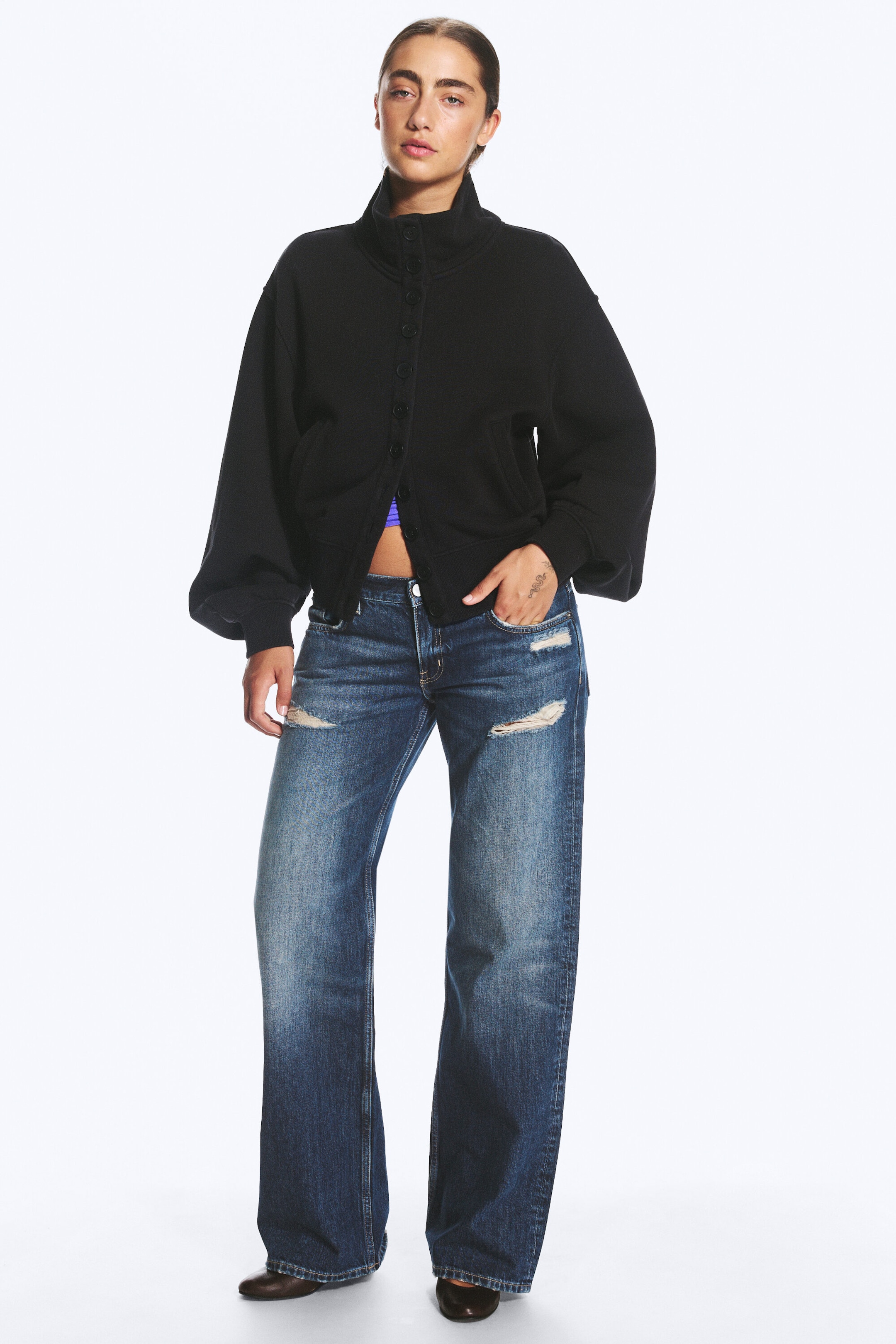 Black - Jersey button up jacket - 2