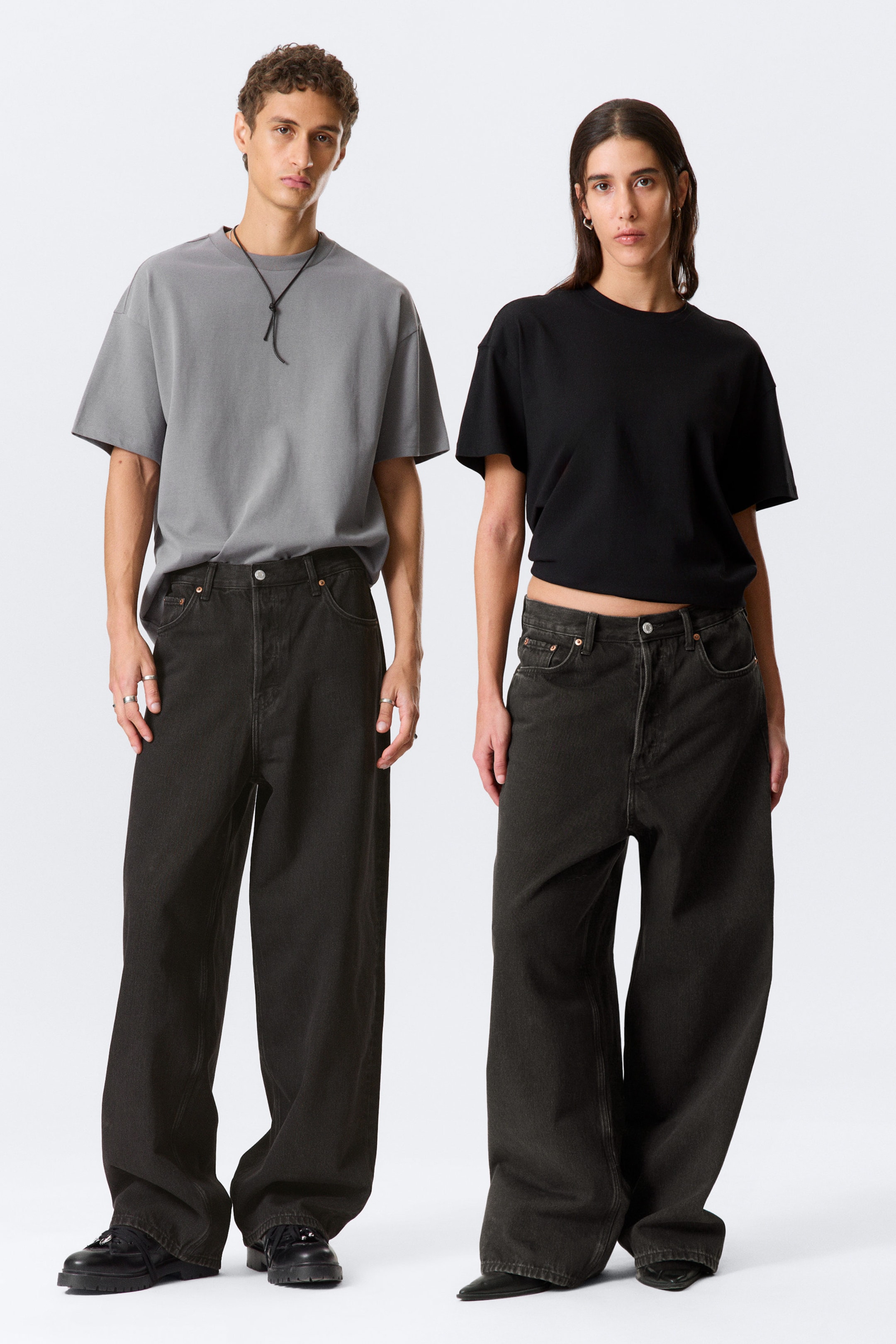 Tuned Black - Black - Astro Mid Rise Loose Baggy Leg Unisex Jeans - 1