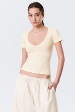 Cream - Slim Deep V-neck T-shirt - 1