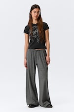 Black & Grey Stripes - Mid Rise Loose Wide Leg Lyocell Trousers - 0