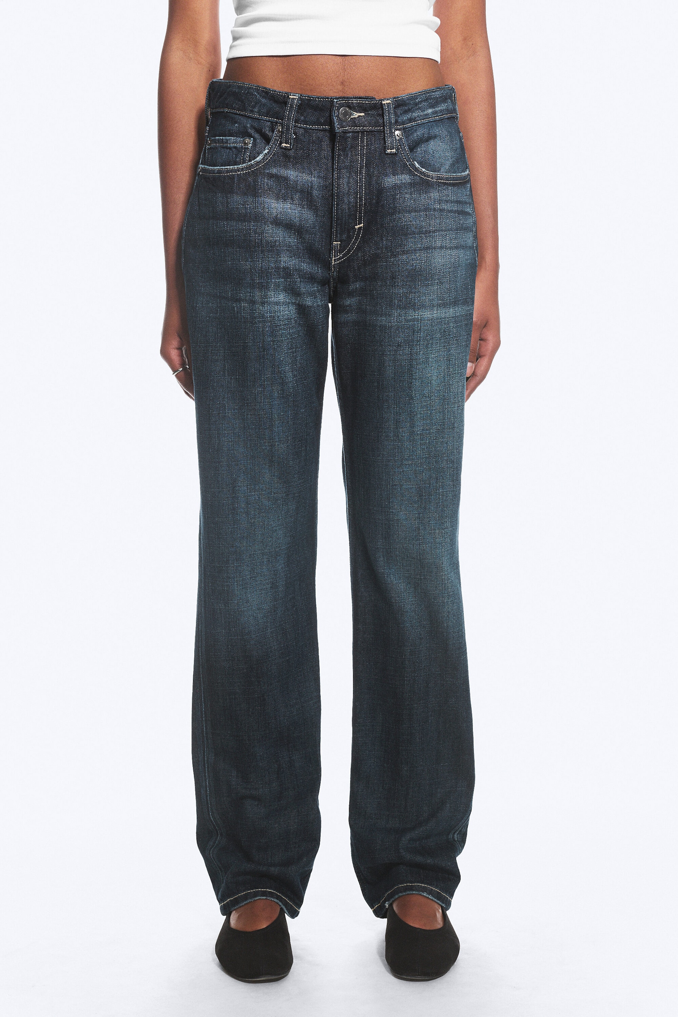 Deep Sea Blue - Dark Blue - Laika Mid Rise Regular Straight Jeans - 2
