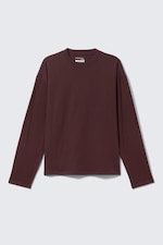 Burgundy - Loose Boxy Long-Sleeved T-shirt - 0