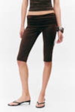 Dunkelbraun - Geraffte Capri-Leggings mit niedrigem Bund - 1