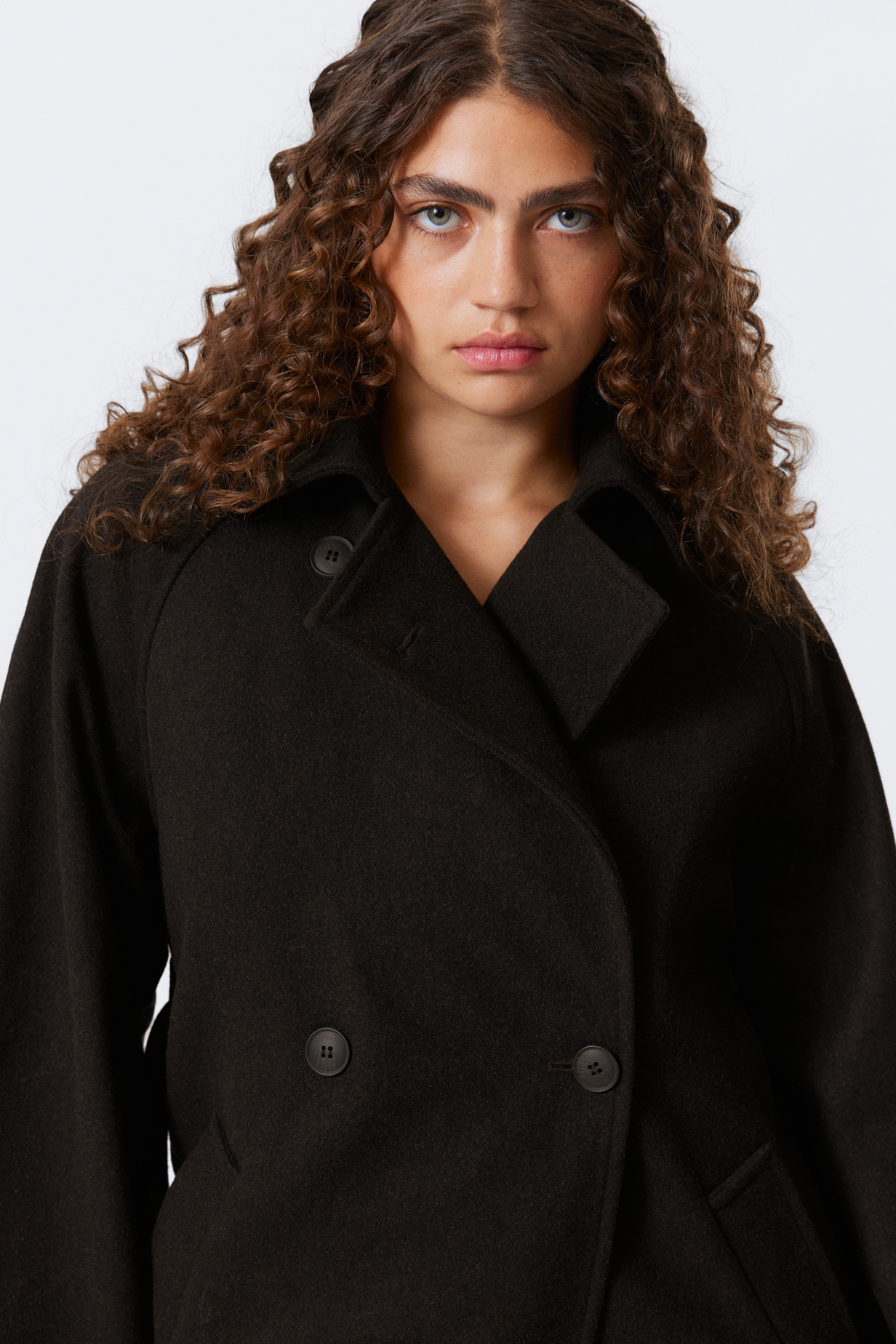 Manteau oversize croisé en laine mélangée Kia - Marron foncé chiné/Noir/Gris foncé chiné/Beige clair - 4