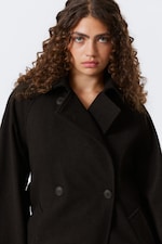 Dark Brown Melange - Kia Oversized Wool-Blend Double-Breasted Coat - 2