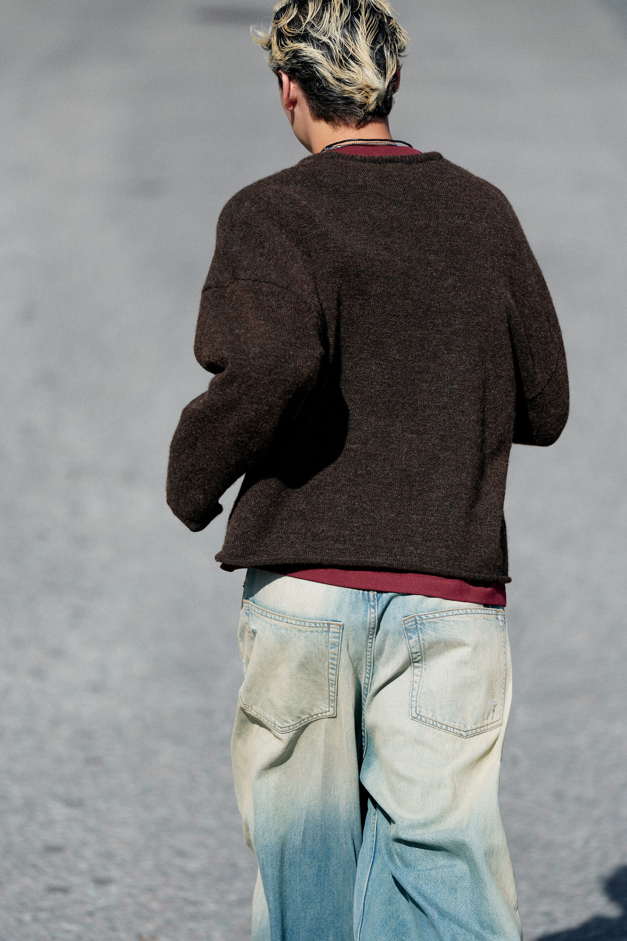 Dark Brown Melange - Boxy Knitted Jumper - 5
