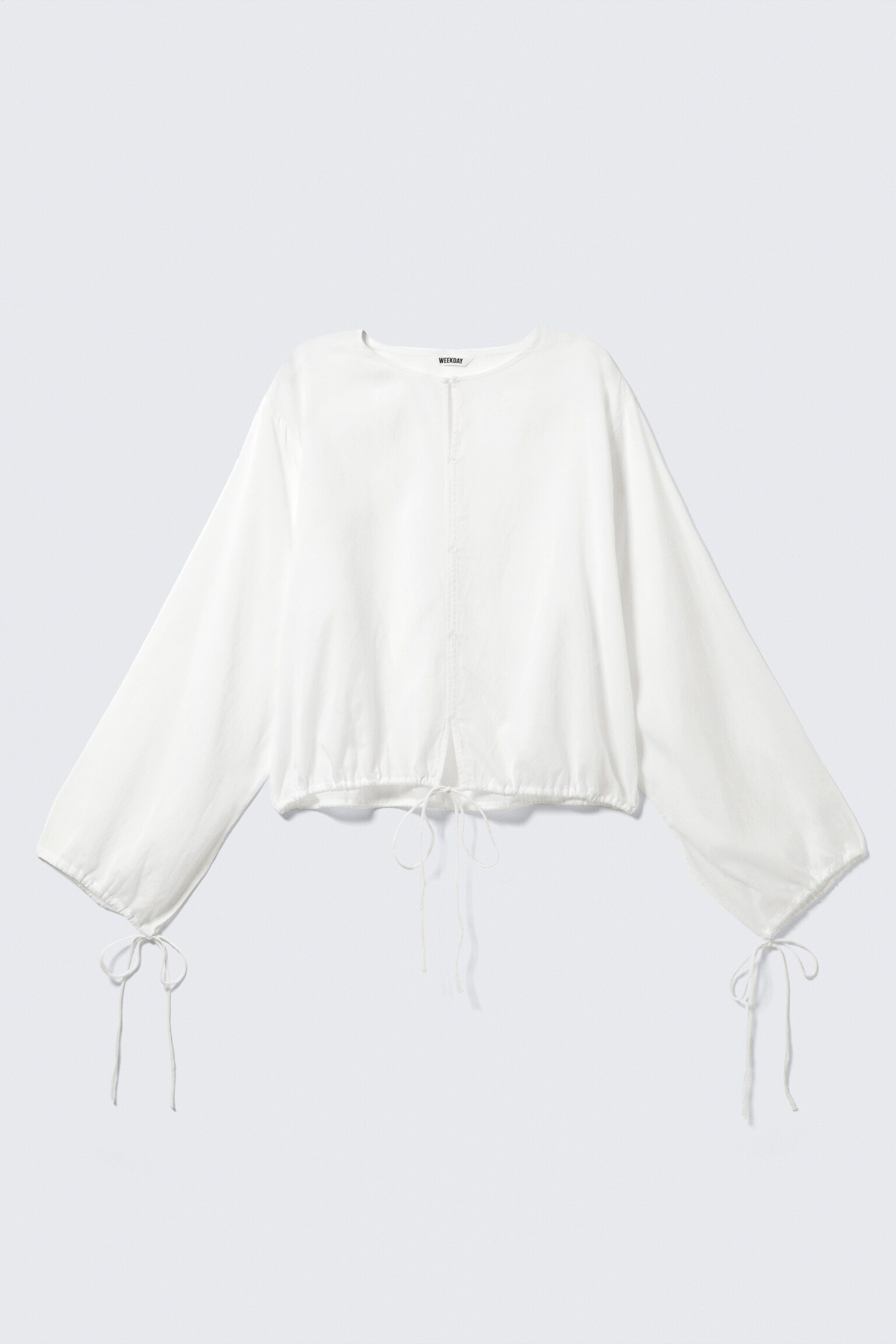 Long-Sleeved Drawstring Detail Blouse - White - 2