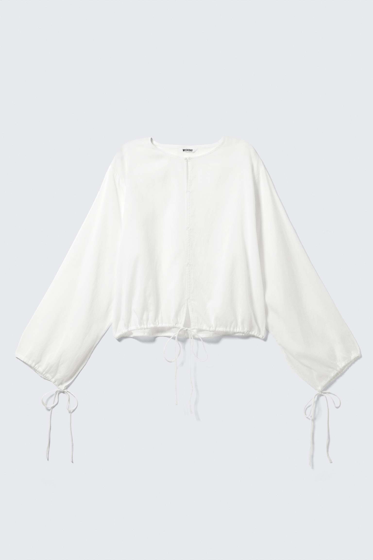 Long-Sleeved Drawstring Detail Blouse - White - 2