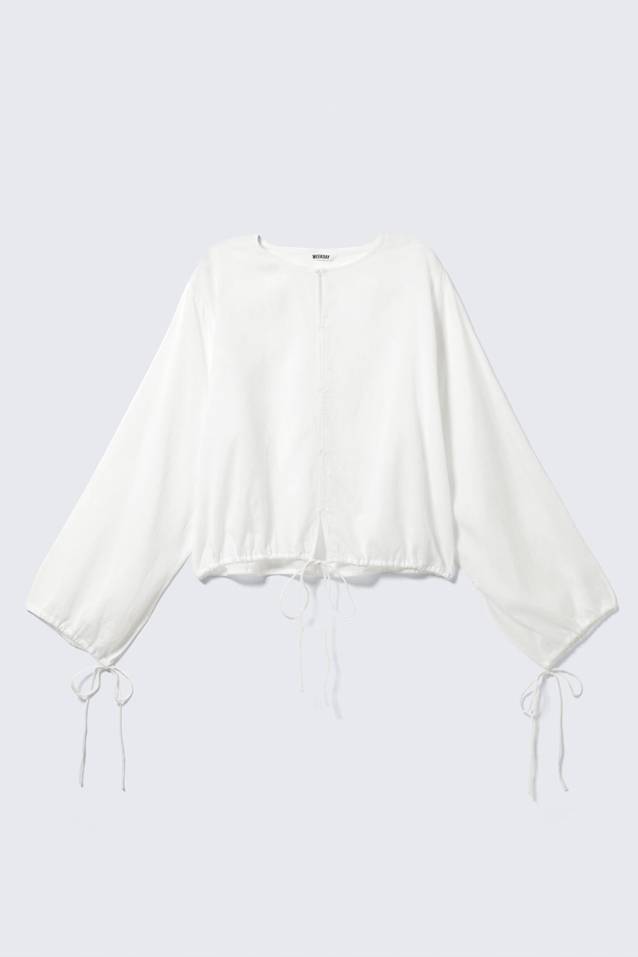 Weiß - Langärmelige Bluse mit Kordelzug-Detail - 3