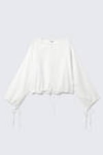 Weiß - Langärmelige Bluse mit Kordelzug-Detail - 3