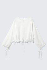 White - Long-Sleeved Drawstring Detail Blouse - 0