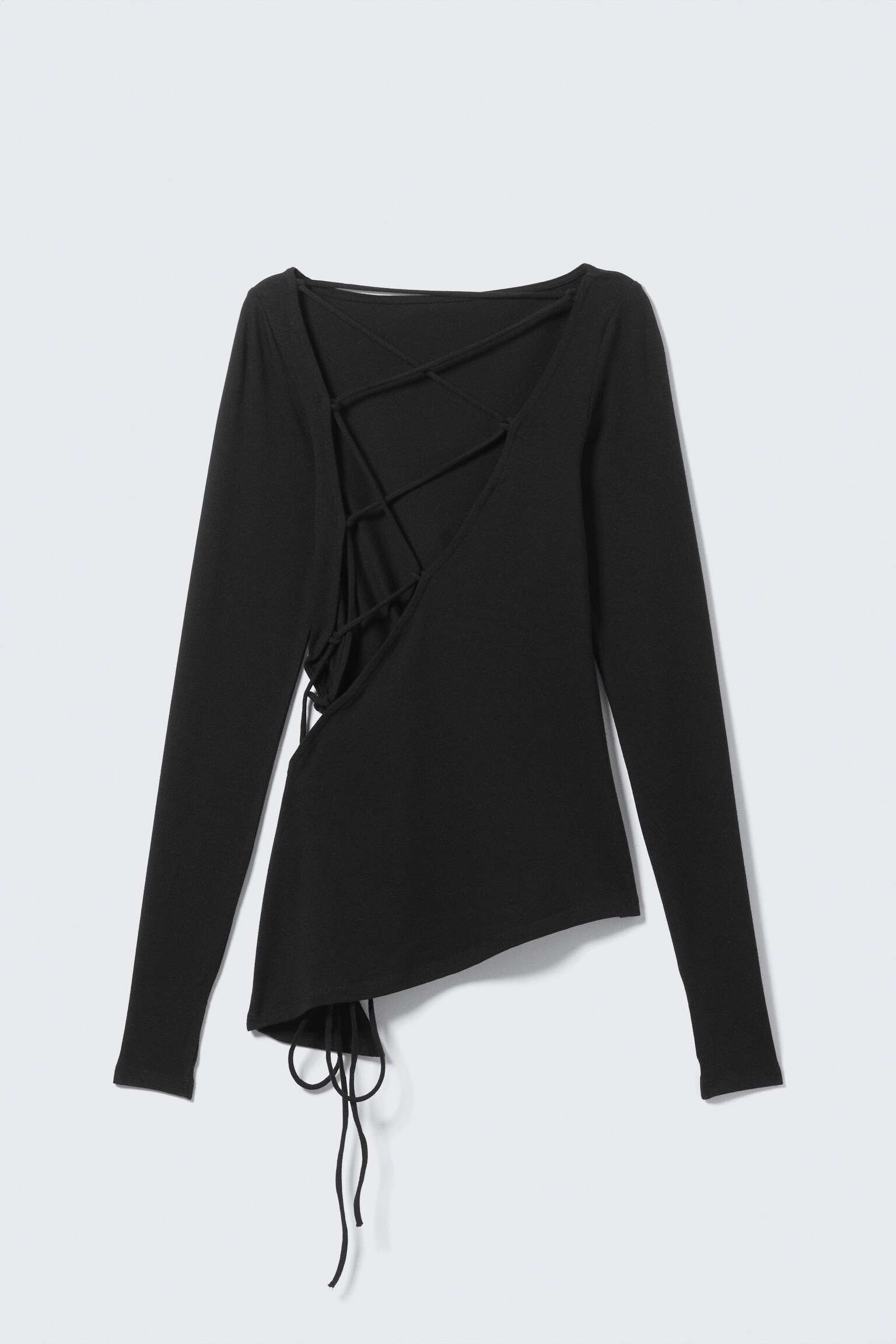 Top asimétrico de manga larga con espalda cruzada - Negro/Gris claro - 2