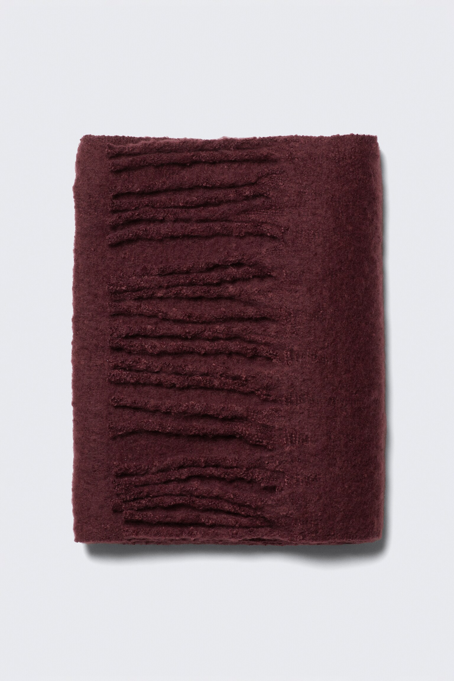 Chunky Tørklæde med Frynser - Bordeaux/Stribet beige/Hvid - 2