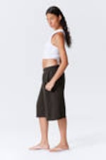 Dark Grey - Oversized Knee-length Terry Shorts - 2