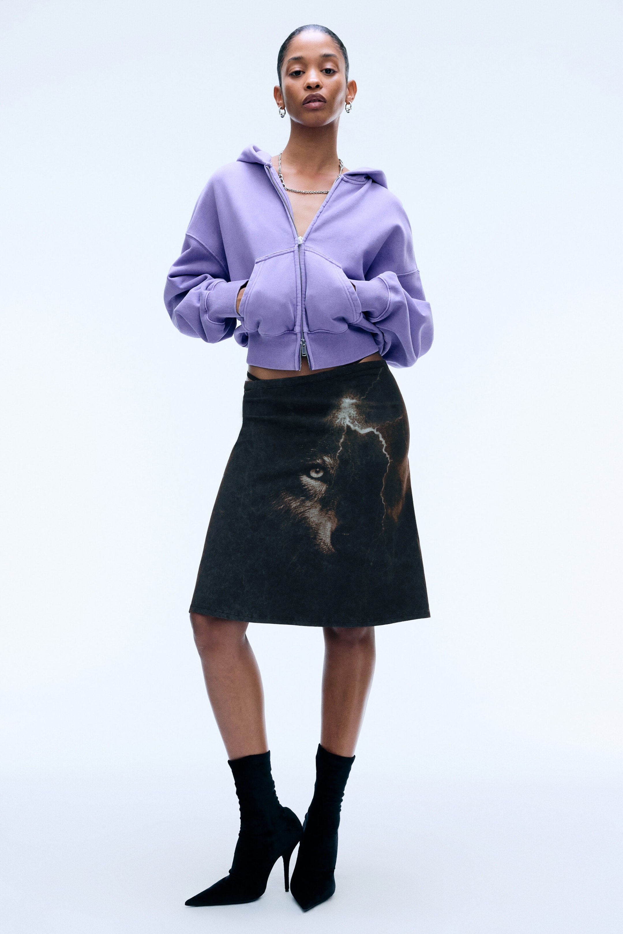 Washed Lilac - Cropped Boxy Zip Hoodie - 2