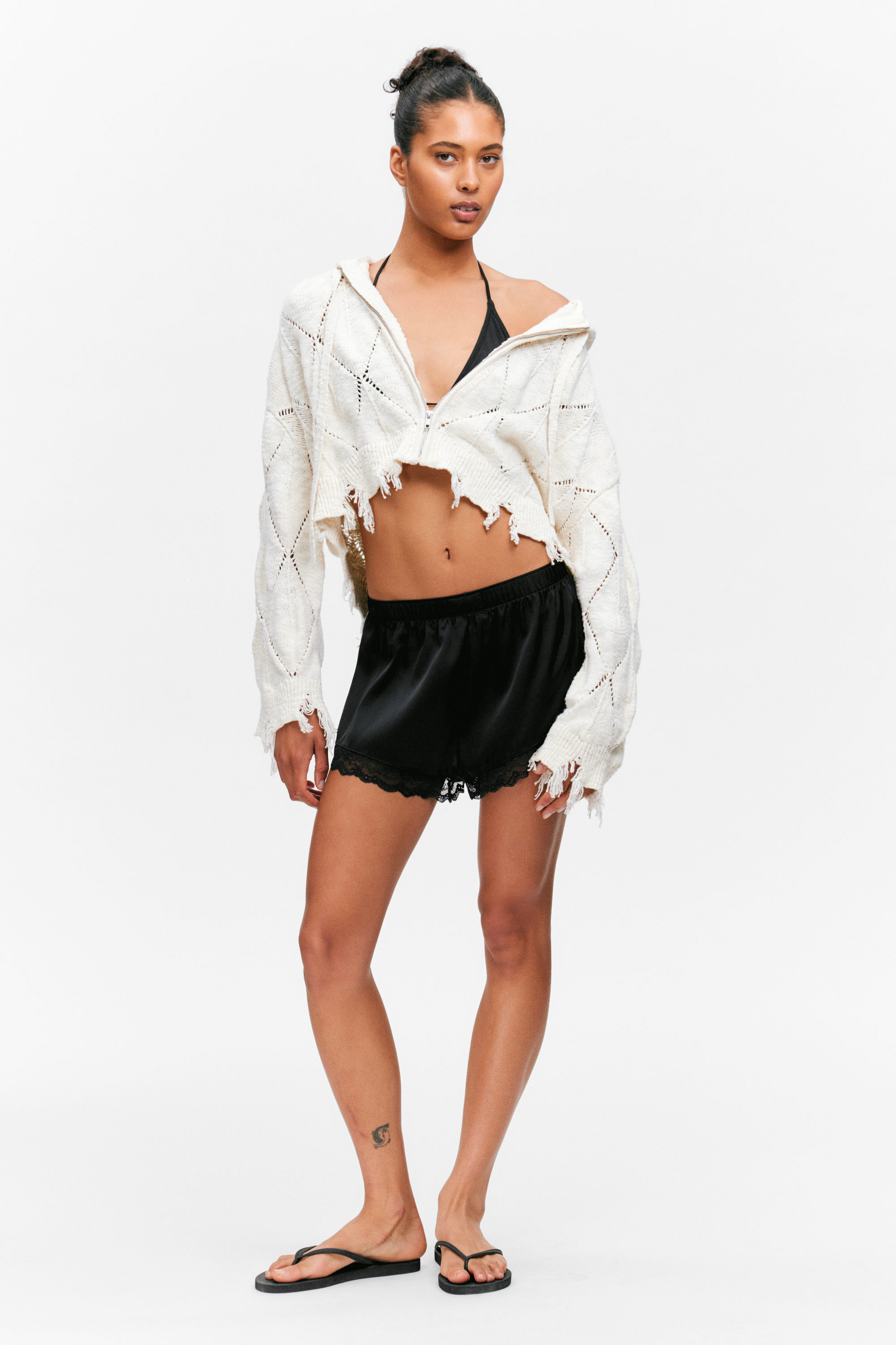 Black - Mini Lace Satin Shorts - 3