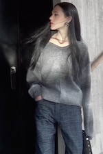 Grey Space Dye - Space Dye V-Neck Knitted Sweater - 2