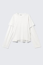 White - Layered Long-Sleeved Cotton T-shirt - 4
