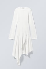 White - Long-Sleeved Asymmetric Midi Dress - 0
