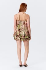 Brown & Green Floral Dots - Sleeveless Balloon Mini Dress - 3