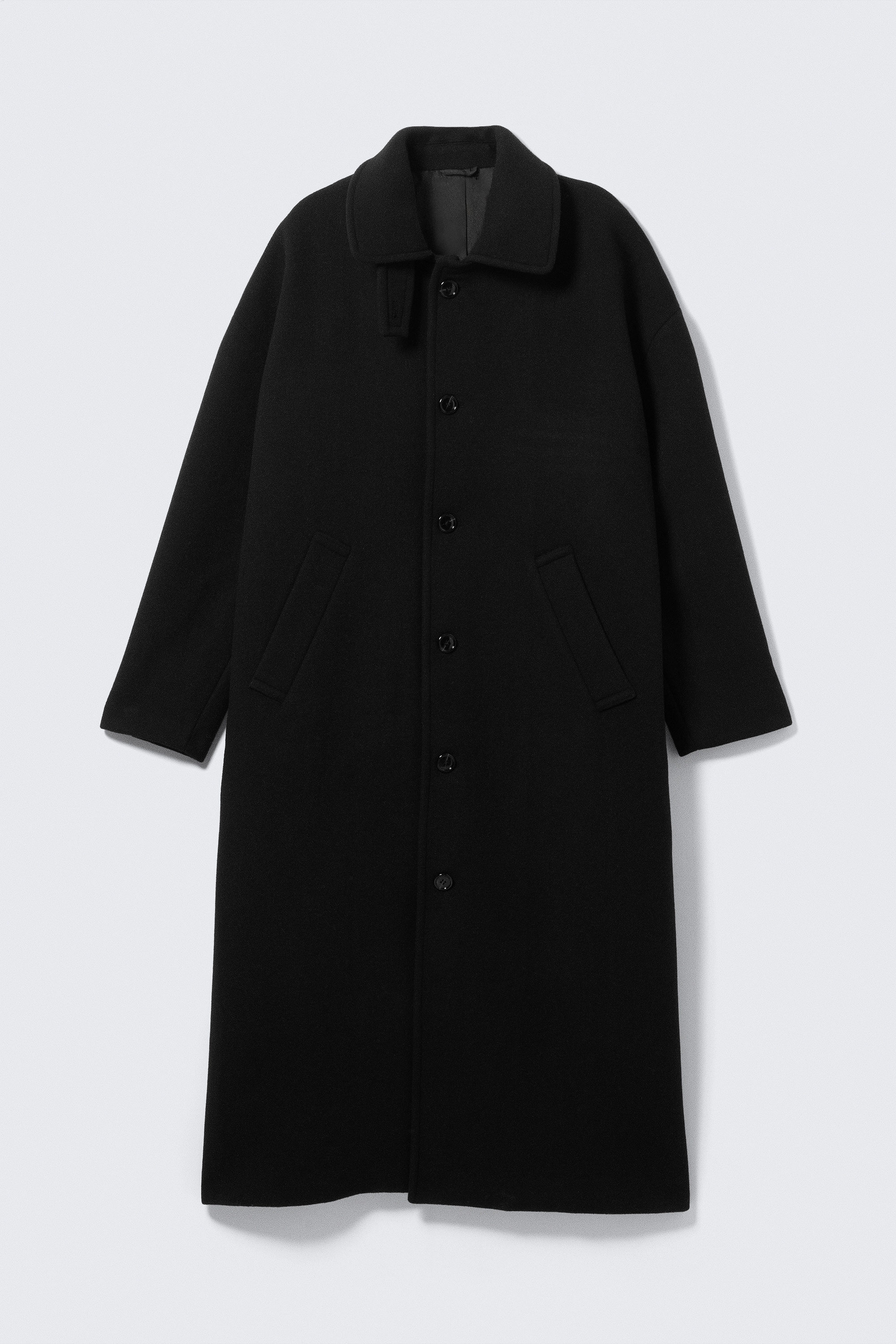 Black - Long Oversized Wool-Blend Coat - 1