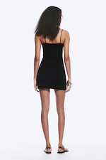 Black - V-neck Jersey Mini Dress - 2