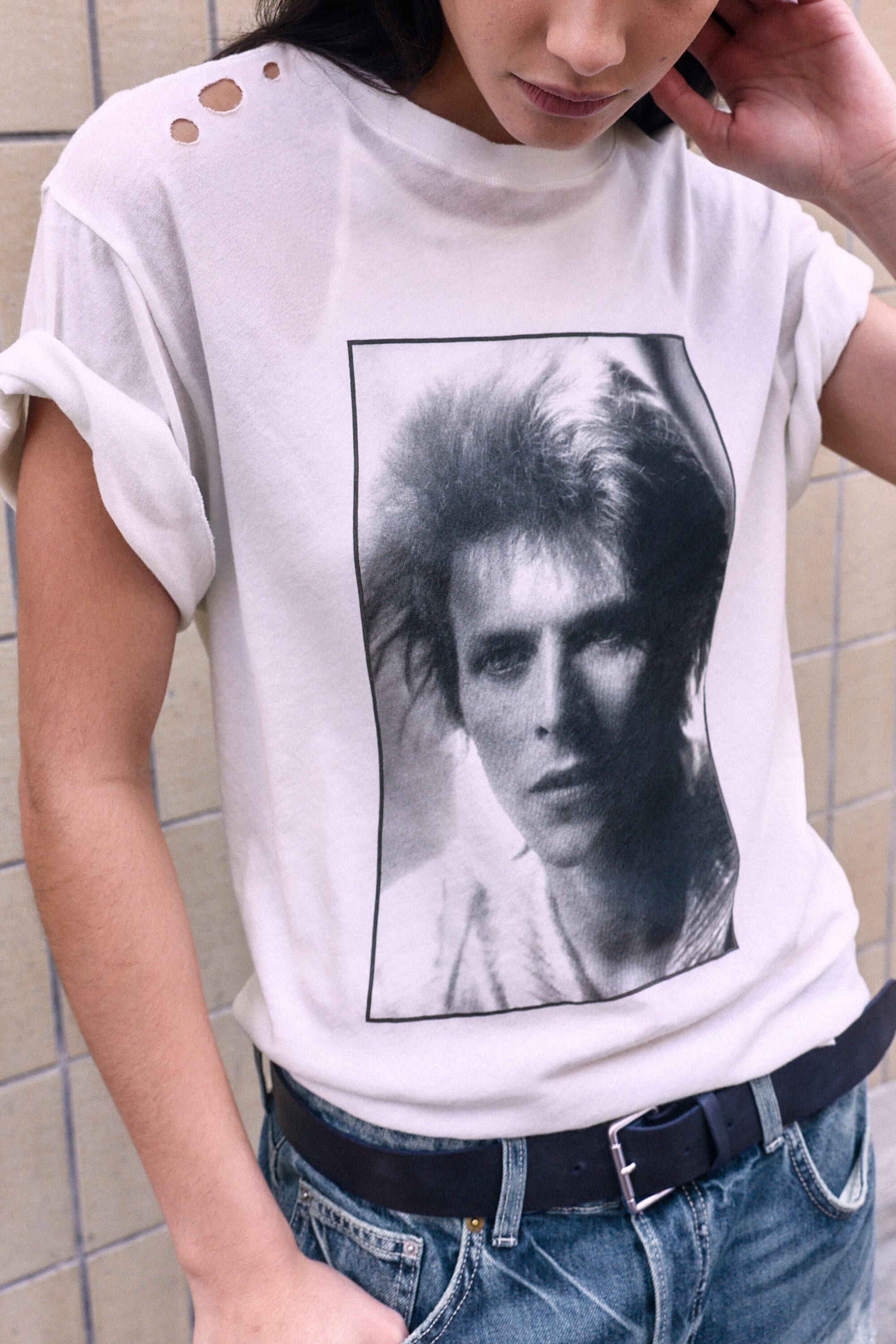 White - Bowie trashed slub tee - 2
