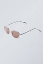 Zilverkleurig - roze glazen - Unisex-zonnebril met minimaal ovaal metalen montuur - 1