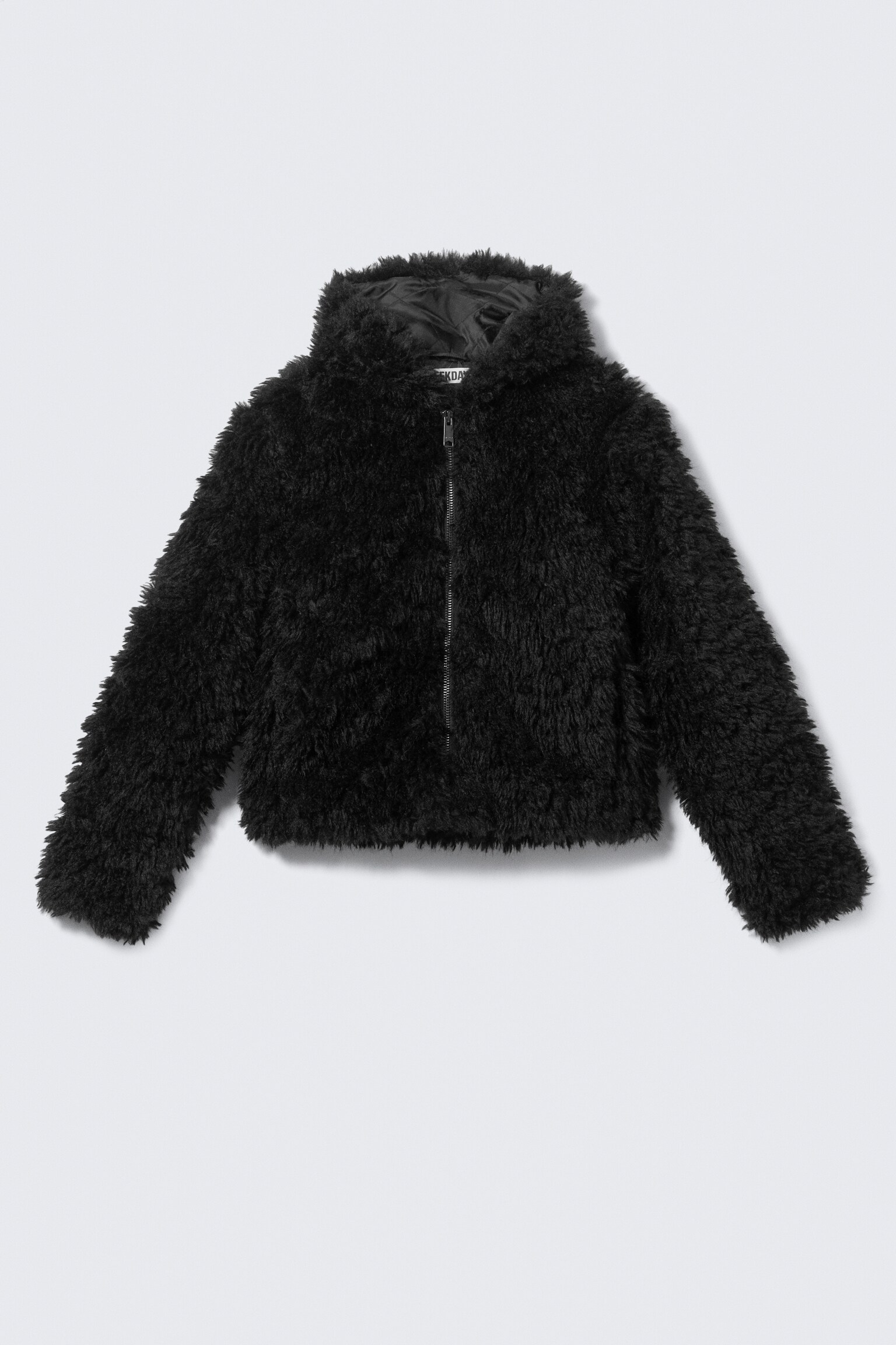 Shrunken Faux Fur Hooded Jacket - Black - 2