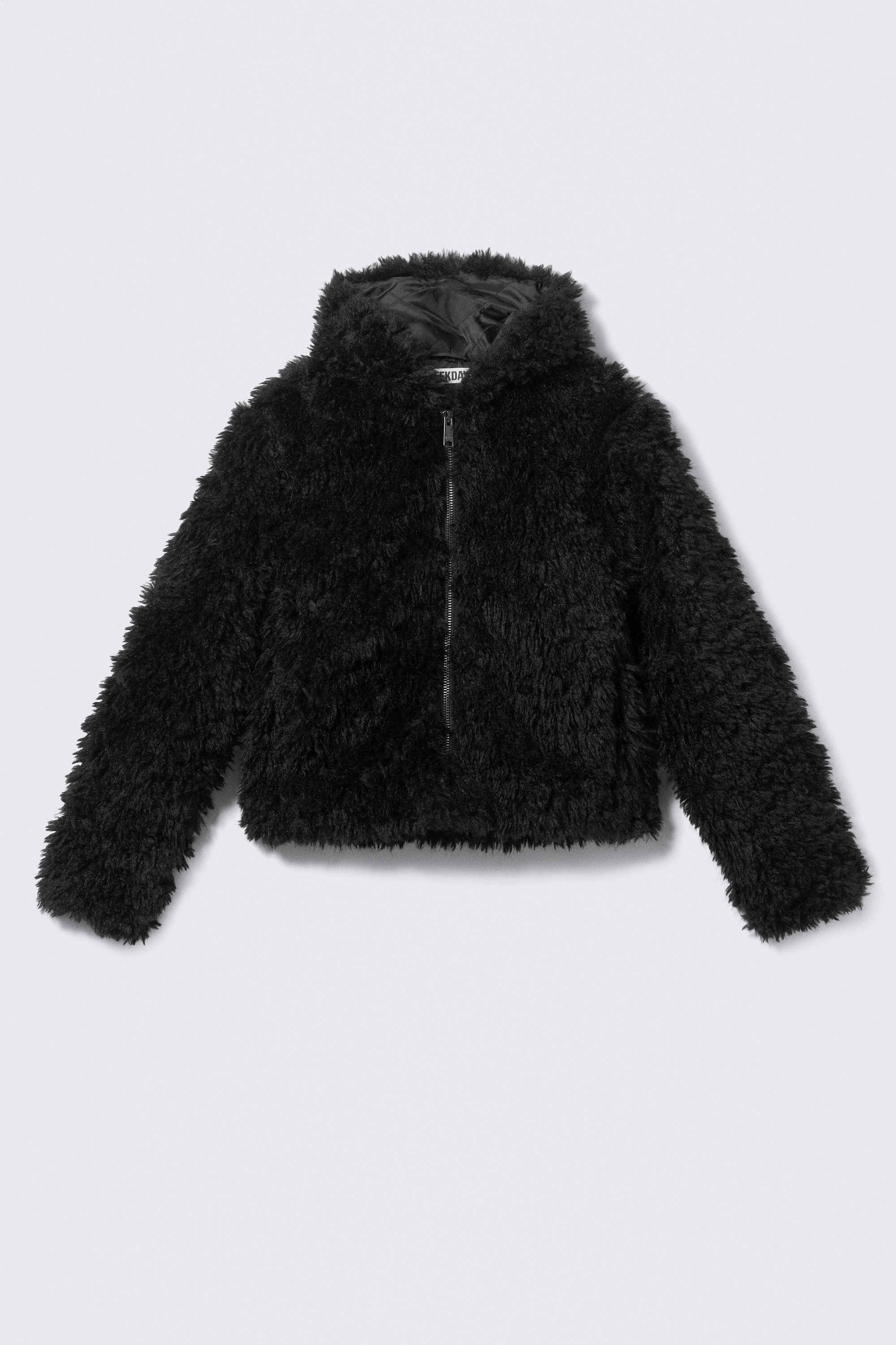 Black - Shrunken Faux Fur Hooded Jacket - 6