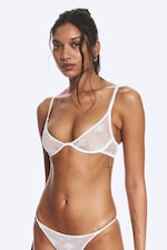 White - Lace Plunge Wire Bra - 0