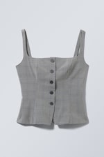 Checked Dark Mole - Square Neck Waistcoat Top - 0