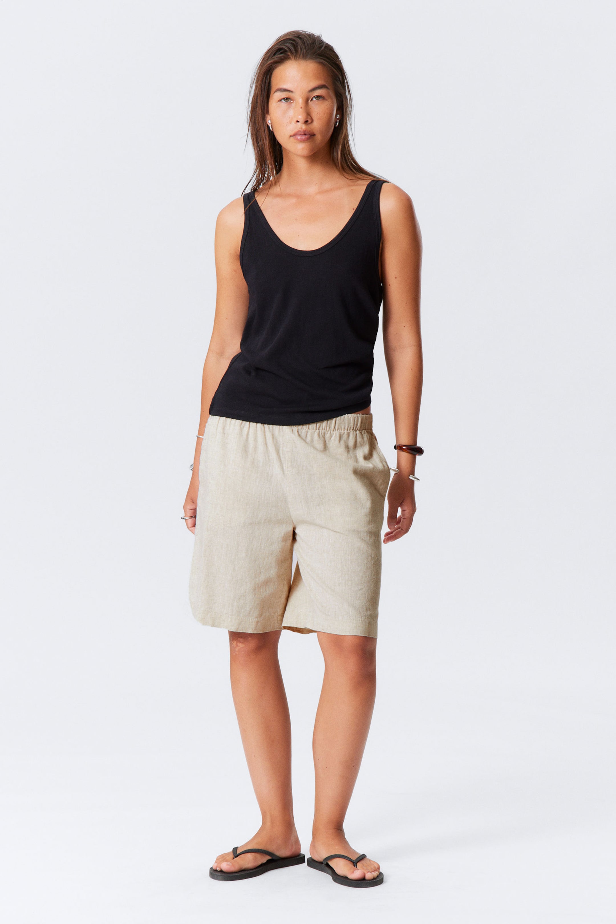 Ecru - Relaxed Linen Blend Shorts - 1