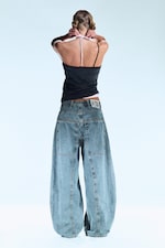 02 Blue - Mittelblau - Dunno Unisex Low Rise Loose Barrel Leg Jeans - 4