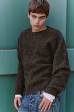 Dark Brown Melange - Relaxed Wool-Blend Crew-Neck Sweater - 0