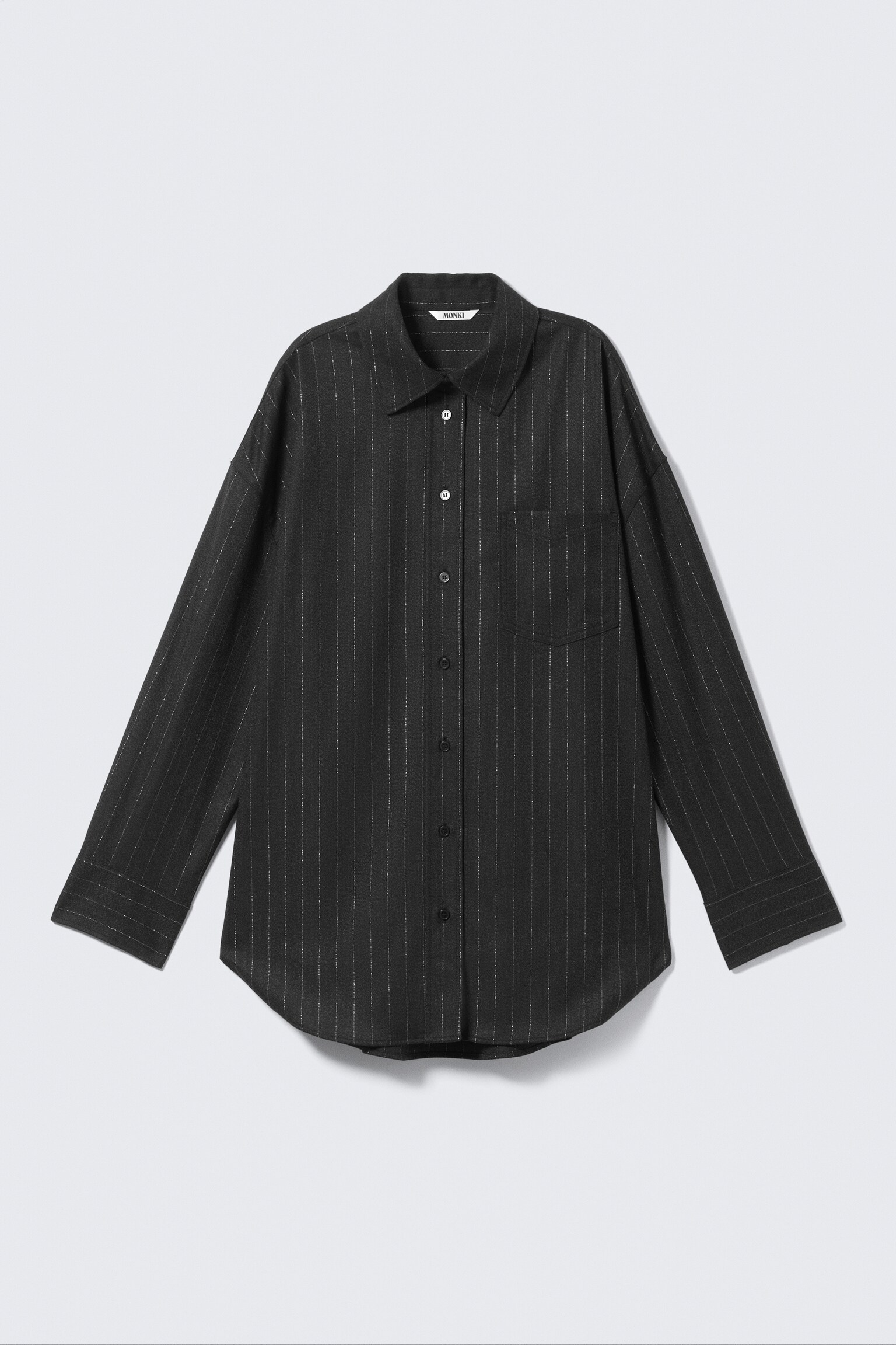 Oversized Skjorte med Knapper - Mørkegrå - Metalfarvede Striber - 2