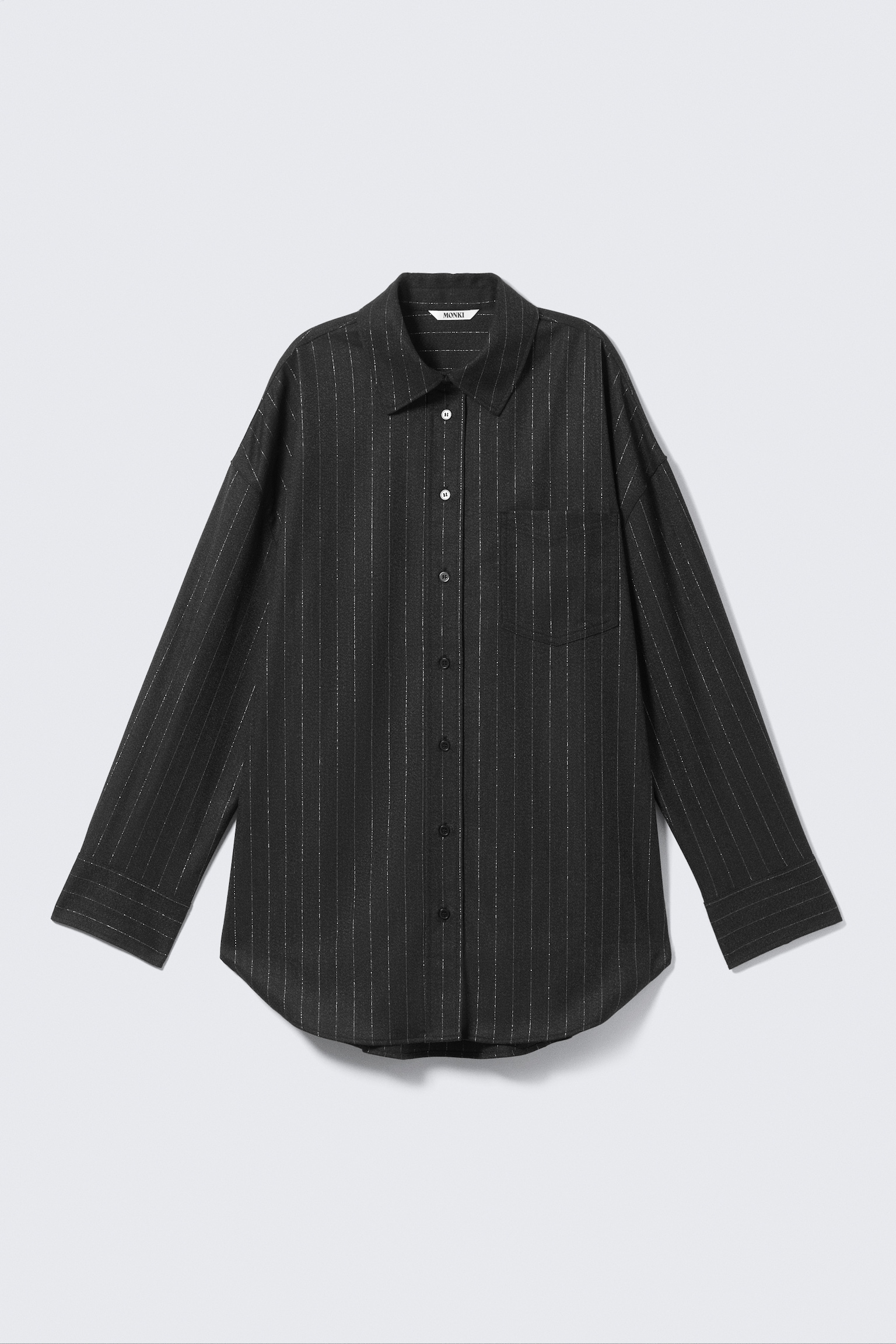Oversized Button-up Shirt - Dark Grey - Metallic Stripes - 2