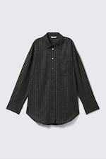 Dark Grey - Metallic Stripes - Oversized Button-up Shirt - 4