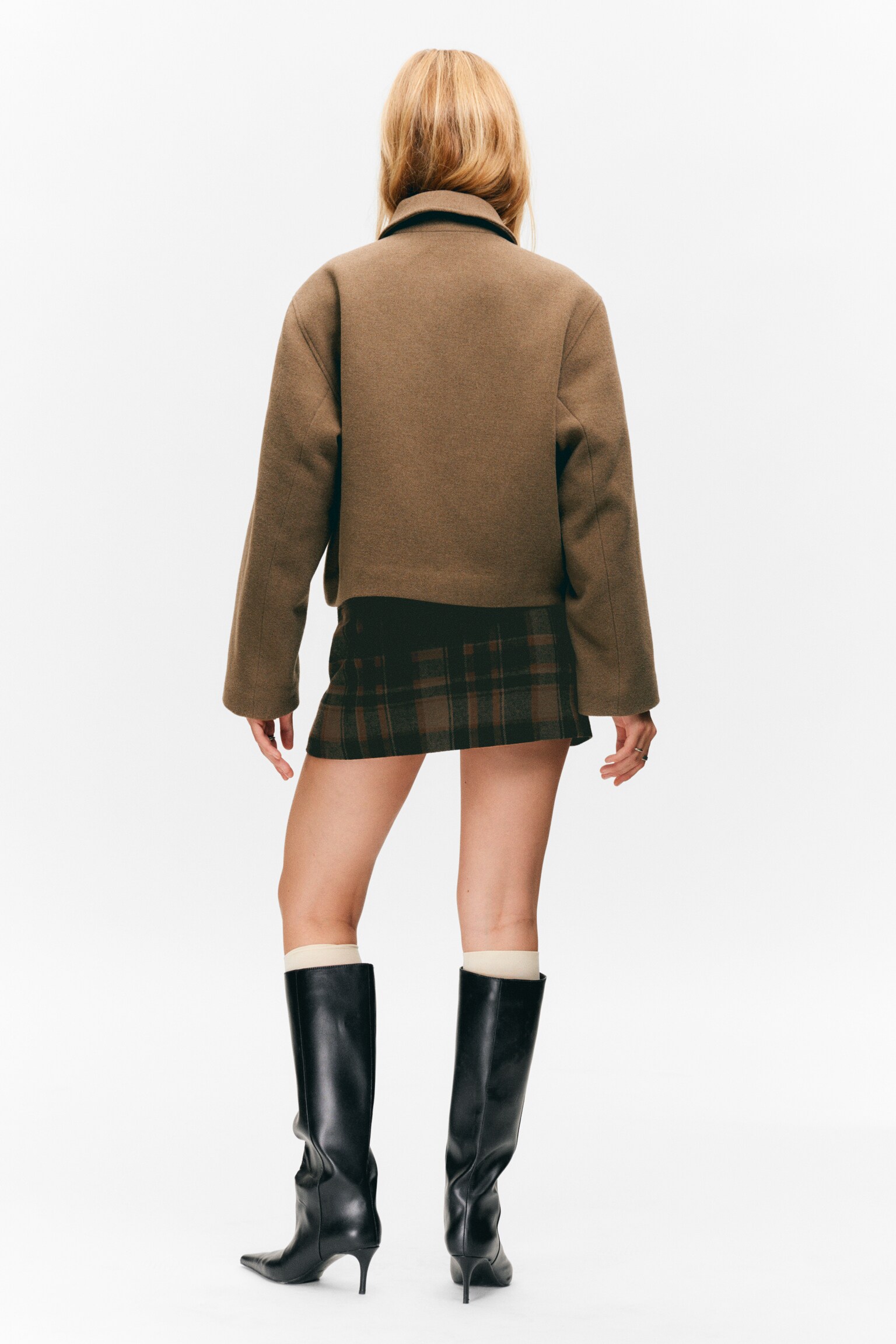 Cropped Boxy Zip Jakke - Soft Brown/Meleret mørkegrå/Mørkebrune tern - 5