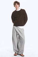 Dark Brown Melange - Boxy Knitted Jumper - 1