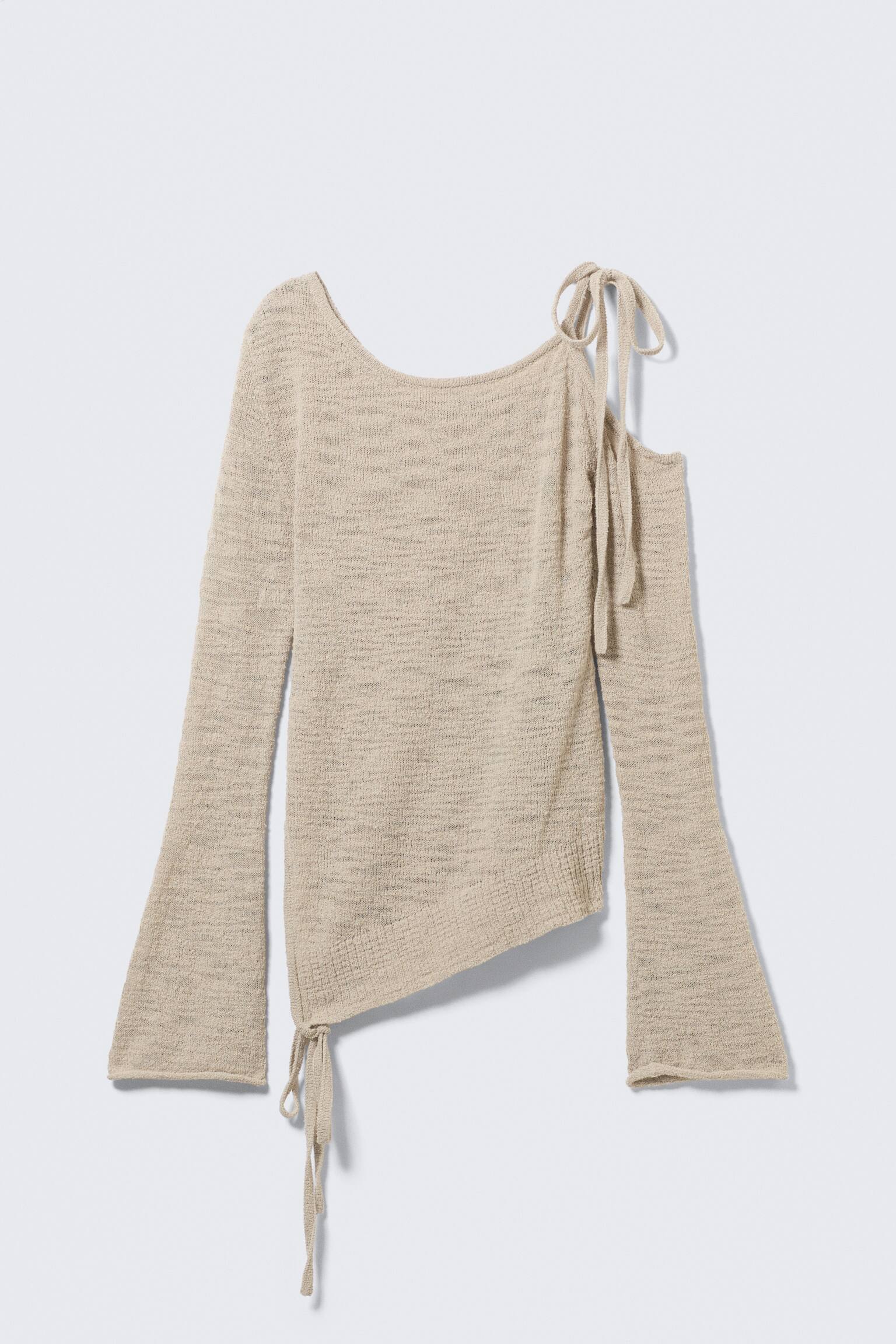 Asymmetrisk strikkegenser med knyting på skulderen - Lys mole/Svart - 2