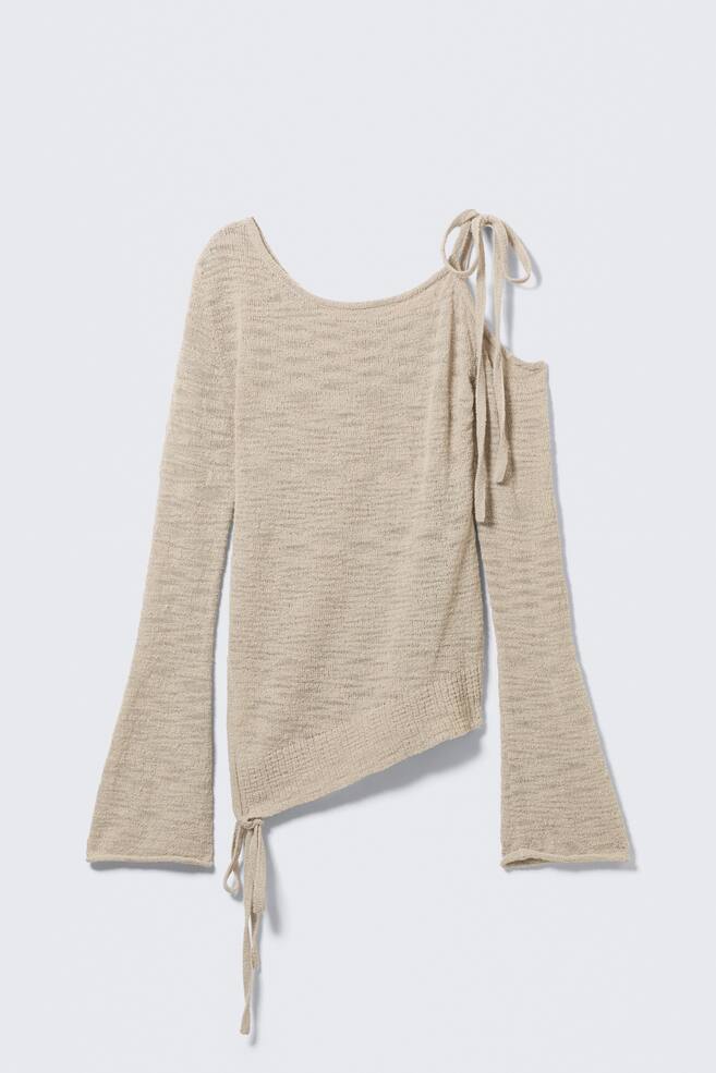 Asymmetrische gebreide trui met strikbandjes aan de schouders - Licht taupe/Zwart - 1