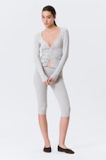 Ljus gråmelerad - BELLE B RYNKAD V-RINGAD CARDIGAN - 1