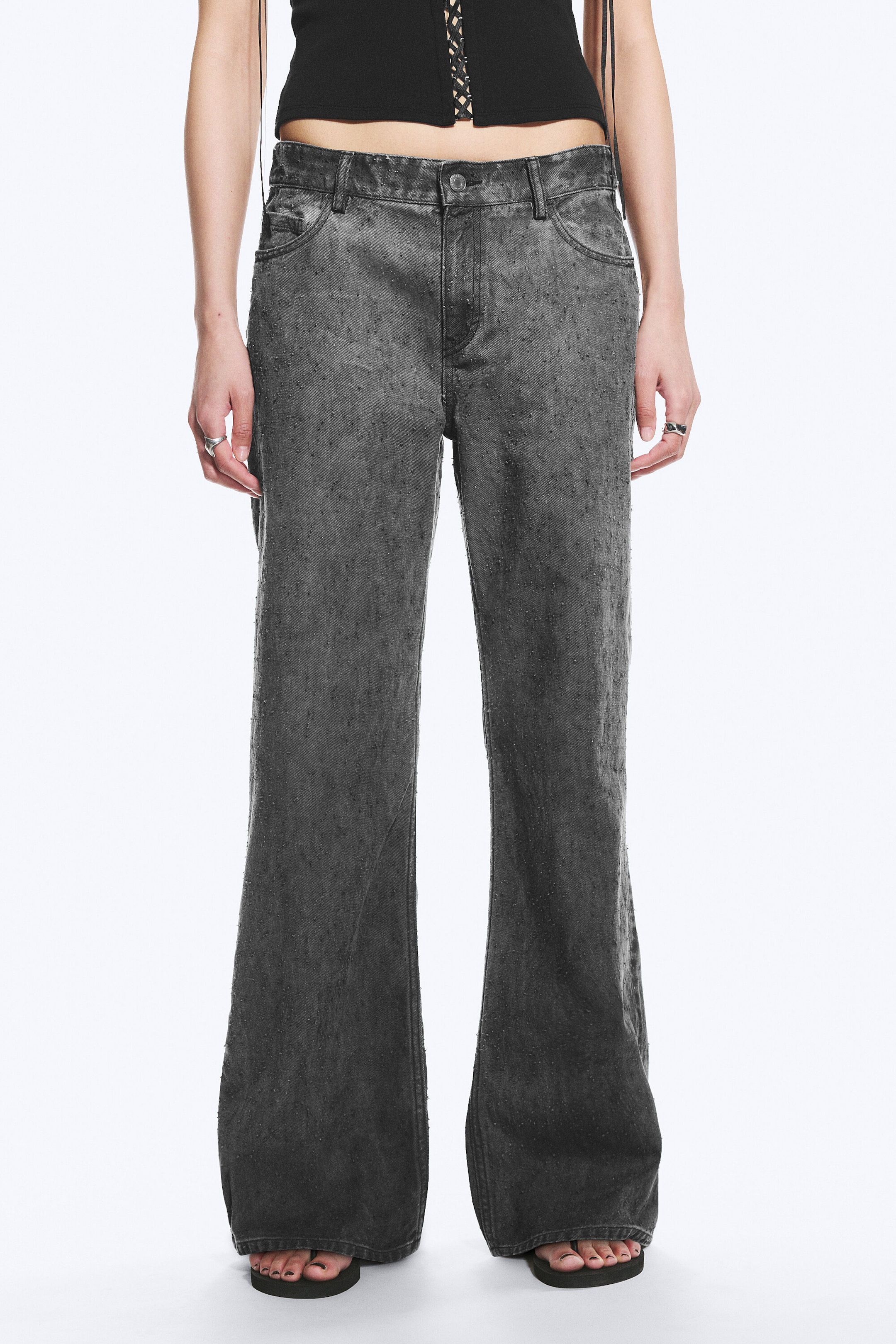 Mörkgrå - Lediga Lågmidjade Bootcut-byxor - 1